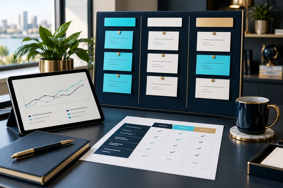 Illustrative enquiry pipeline board, competitor comparison and planning graph