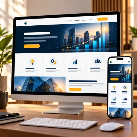 Illustration of a business website on desktop and mobile